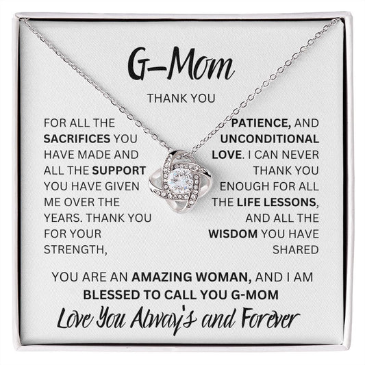 G-MOM THANK YOU, LOVE FOREVER, LOVE KNOT NECKLACE