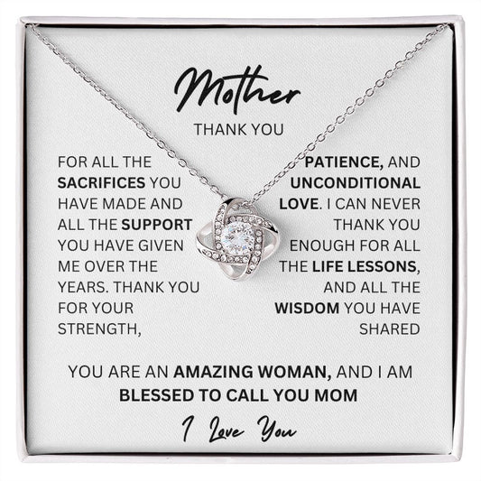 MOTHER THANK YOU, LOVE KNOT NECKLACE