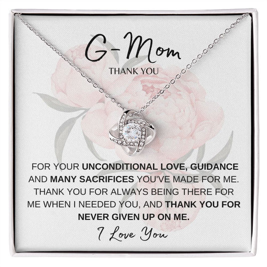 G Mom Thank You, I Love You, Love Knot Necklace