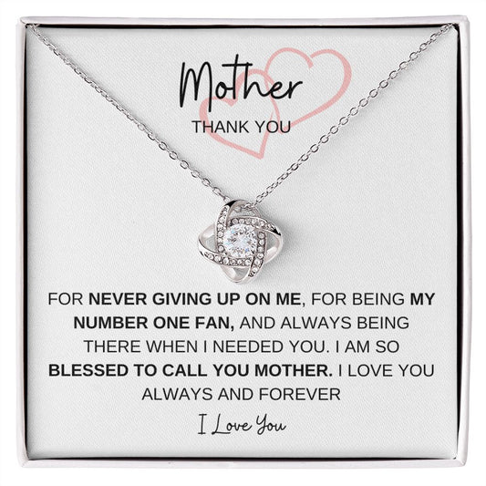 Mother Thank You, I Love You, Love Knot Necklace