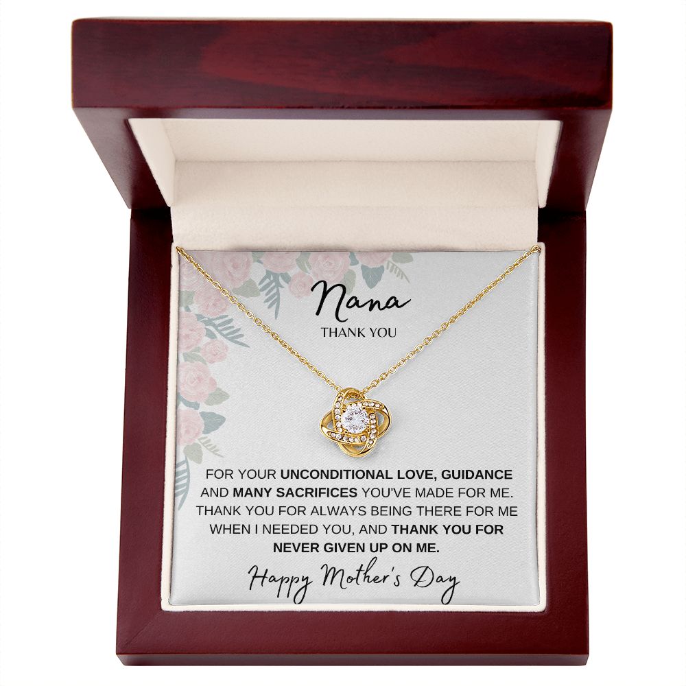 NANA THANK YOU, HAPPY MOTHERS DAY, LOVE KNOT NECKLACE