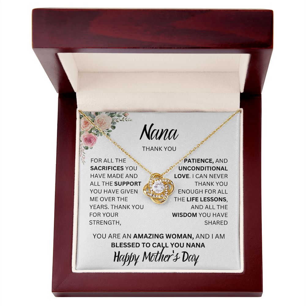 NANA THANK YOU, HAPPY MOTHERS DAY, LOVE KNOT NECKLACE