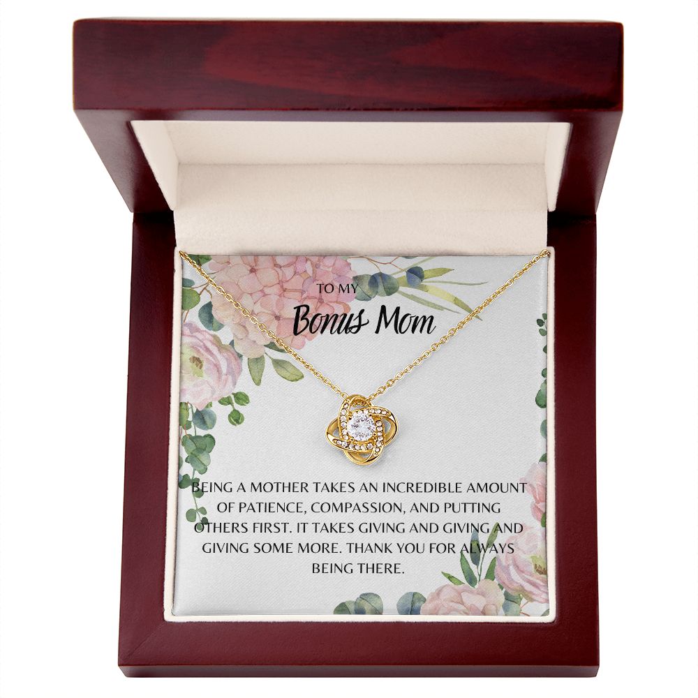 TO MY BONUS MOM FLORAL, LOVE KNOT NECKLACE