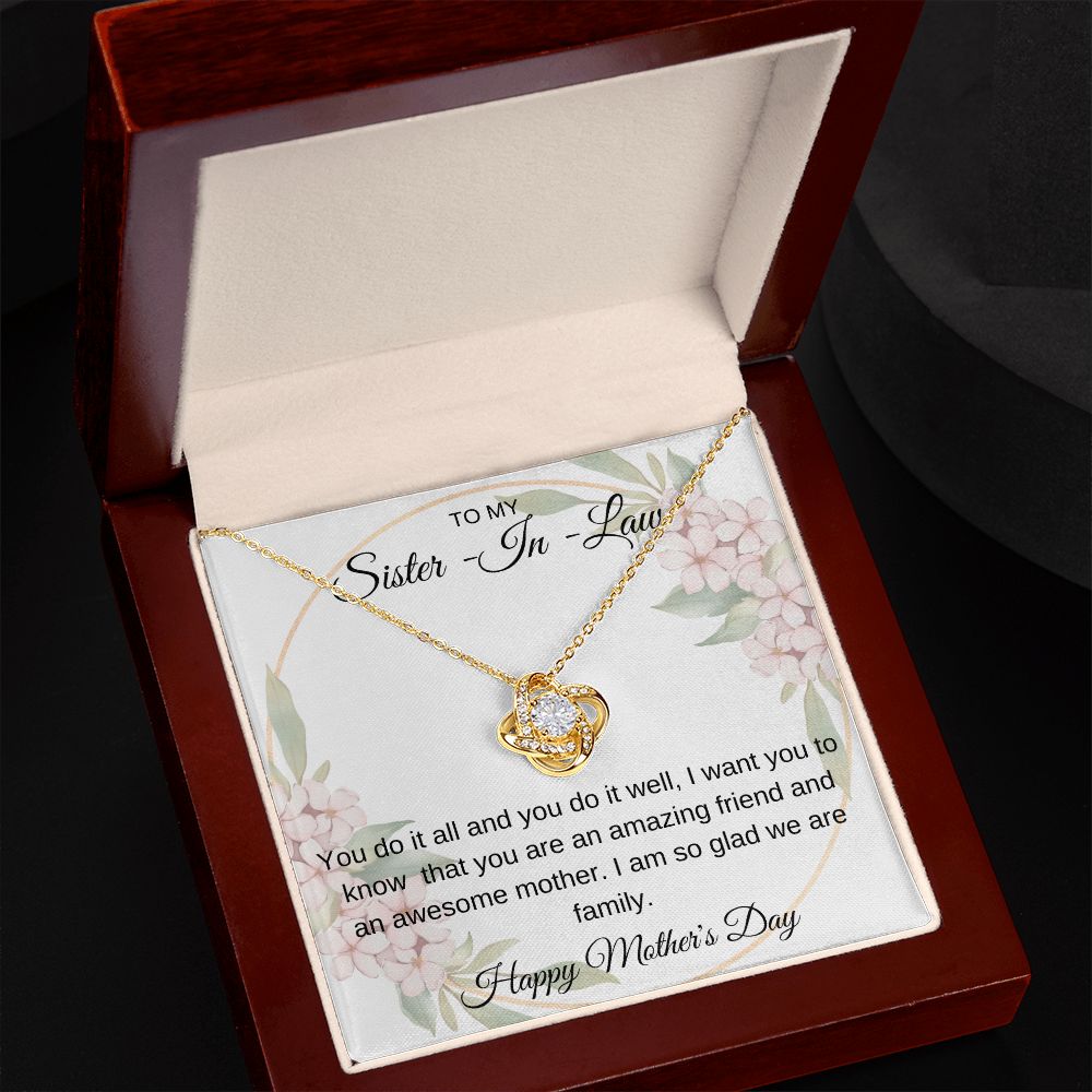 TO MY SISTER IN LAW, HAPPY MOTHERS DAY, LOVE KNOT NECKLACE