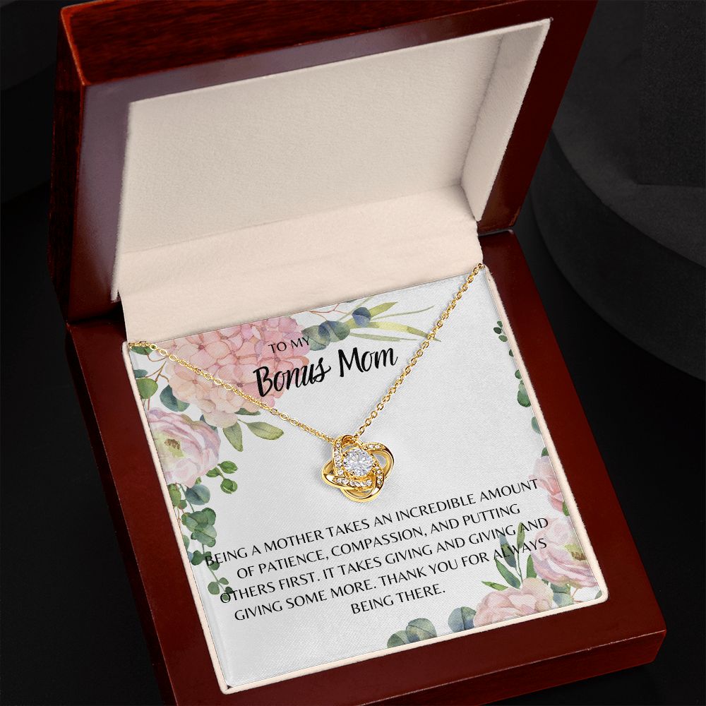 TO MY BONUS MOM FLORAL, LOVE KNOT NECKLACE
