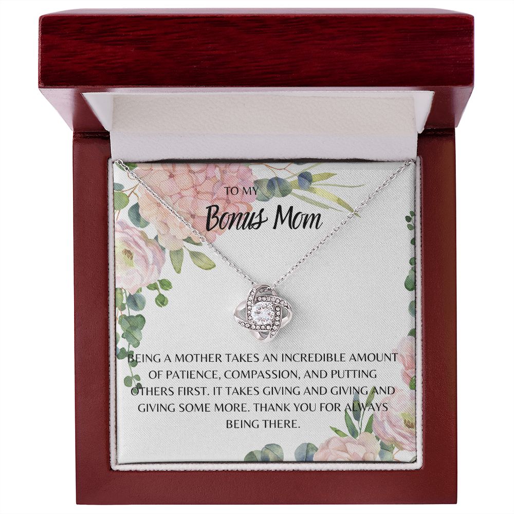 TO MY BONUS MOM FLORAL, LOVE KNOT NECKLACE