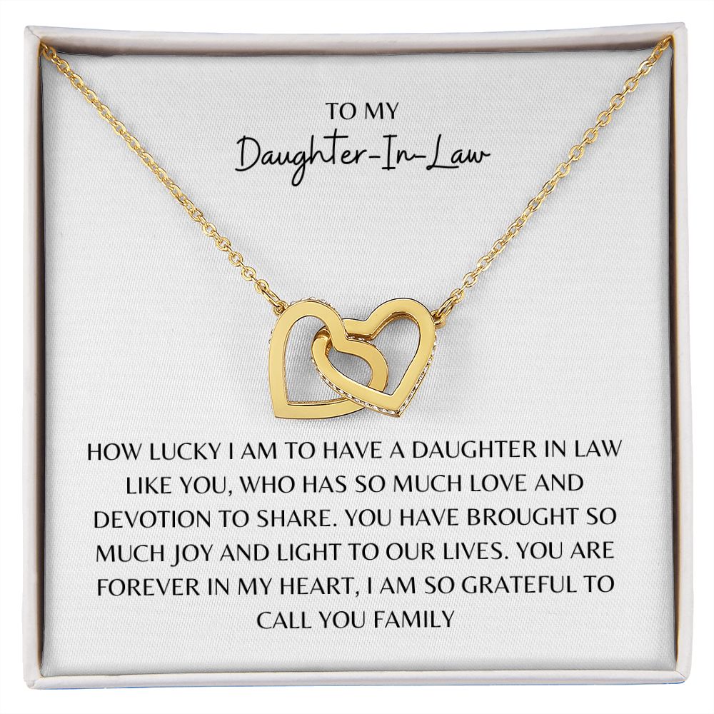 TO MY DAUGHTER IN LAW, INTERLOCKING HEARTS NECKLACE