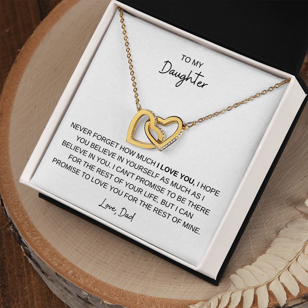 TO MY DAUGHTER, LOVE DAD, INTERLOCKING HEARTS NECKLACE