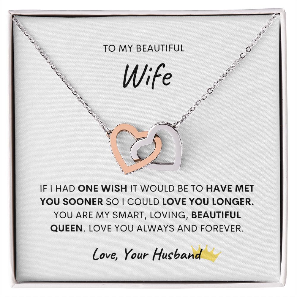 TO MY BEAUTIFUL WIFE, INTERLOCKING HEART NECKLACE