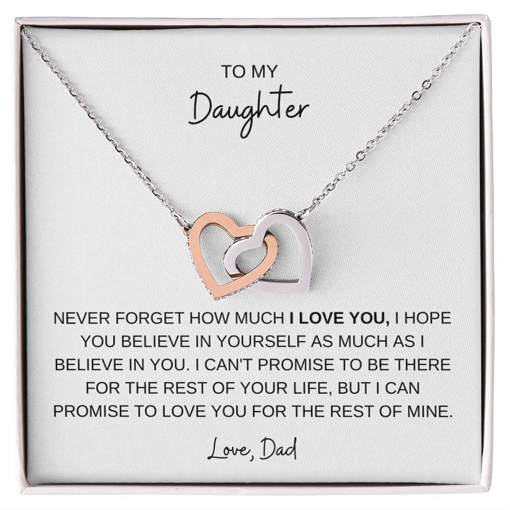 TO MY DAUGHTER, LOVE DAD, INTERLOCKING HEARTS NECKLACE