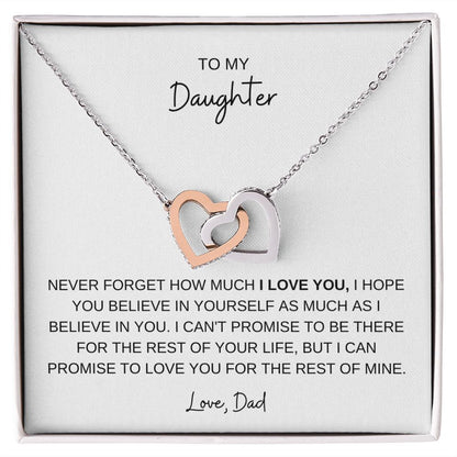 TO MY DAUGHTER, LOVE DAD, INTERLOCKING HEARTS NECKLACE
