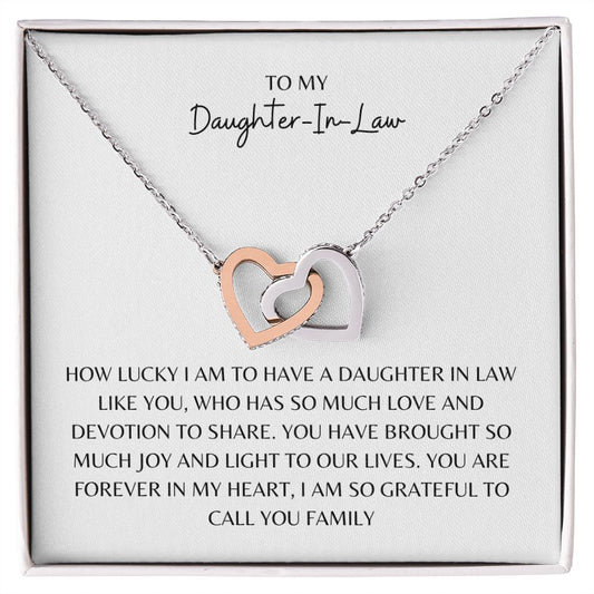 TO MY DAUGHTER IN LAW, INTERLOCKING HEARTS NECKLACE