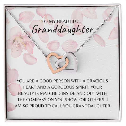 To My Beautiful Granddaughter, Gracious Heart, Interlocking Hearts Necklace