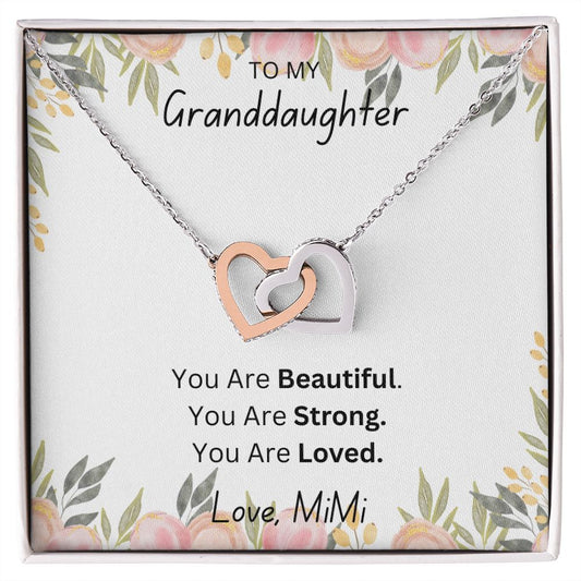 To My Granddaughter, Your Are Beautiful, Love Mi Mi, Interlocking Hearts Necklace