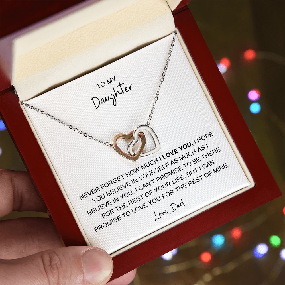TO MY DAUGHTER, LOVE DAD, INTERLOCKING HEARTS NECKLACE