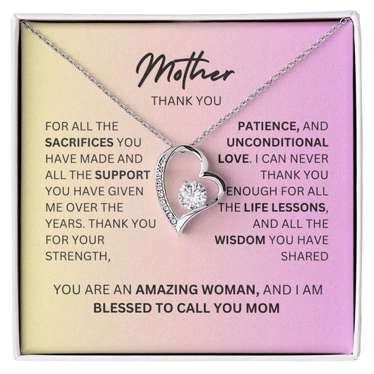 TO MY MOTHER THANK YOU, FOREVER LOVE NECKLACE