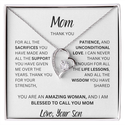 MOM THANK YOU, LOVE YOUR SON, FOREVER LOVE NECKLACE