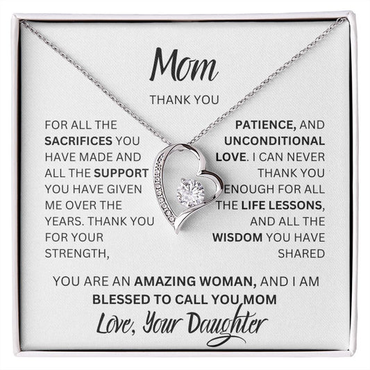 Mom Thank You. Love Your Daughter, Forever Love Necklace