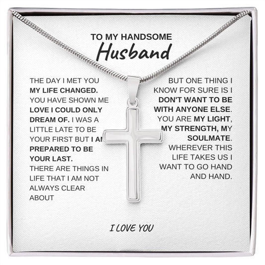 TO MY HANDSOME HUSBAND, I LOVE YOU, CROSS NECKLACE